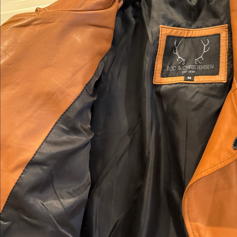 Women's Leather Moto Jacket - Cognac - Picture 4 of 9
